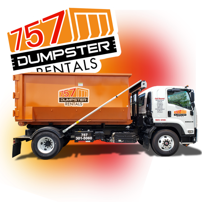 757 dumpster truck with orange and red shadow and 757 logo