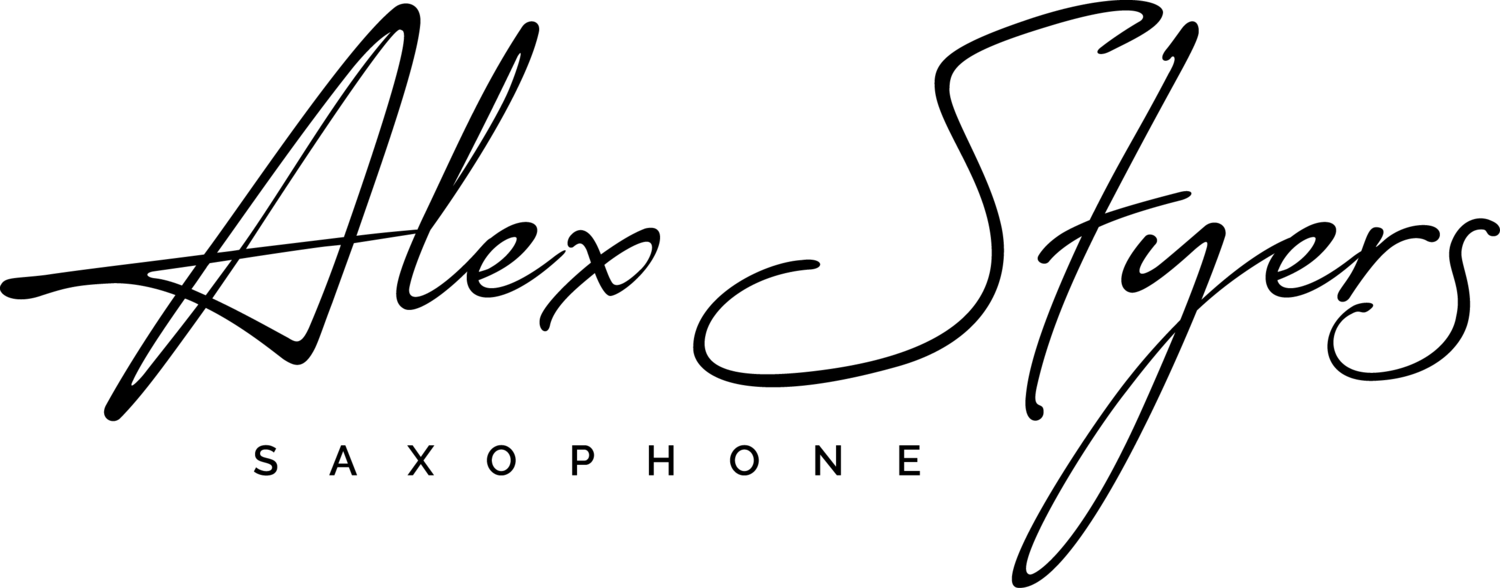 A black and white logo for alex snyder saxophone
