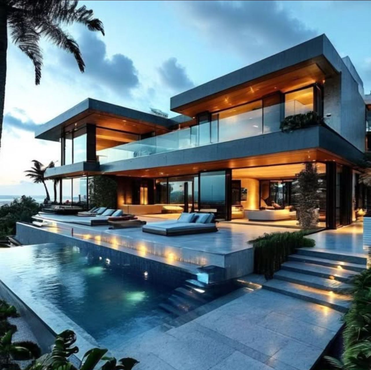 Ein großes Haus mit einem Swimmingpool davor