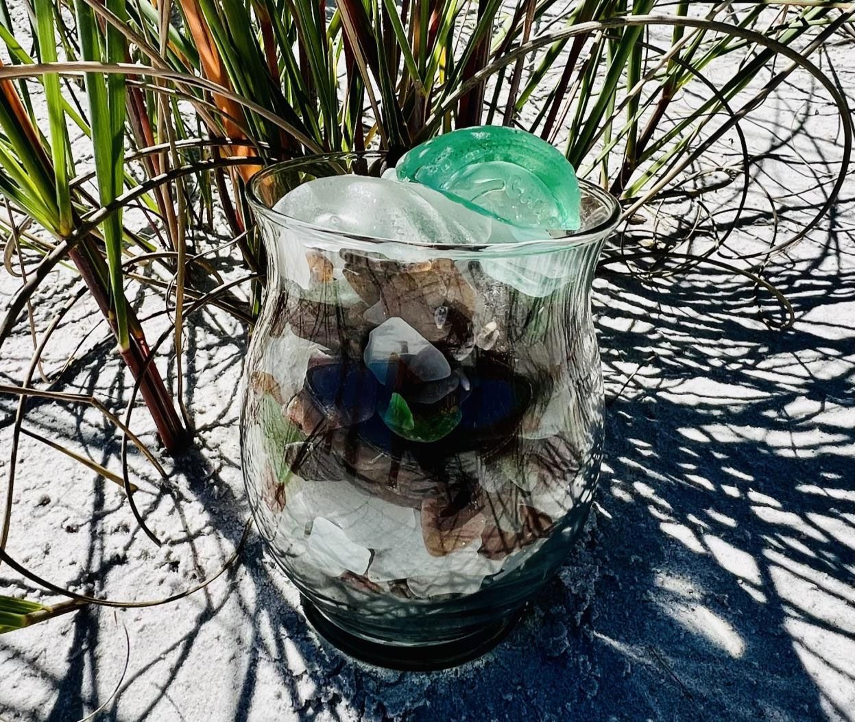 A jar of sea glass at Topsail Beach 