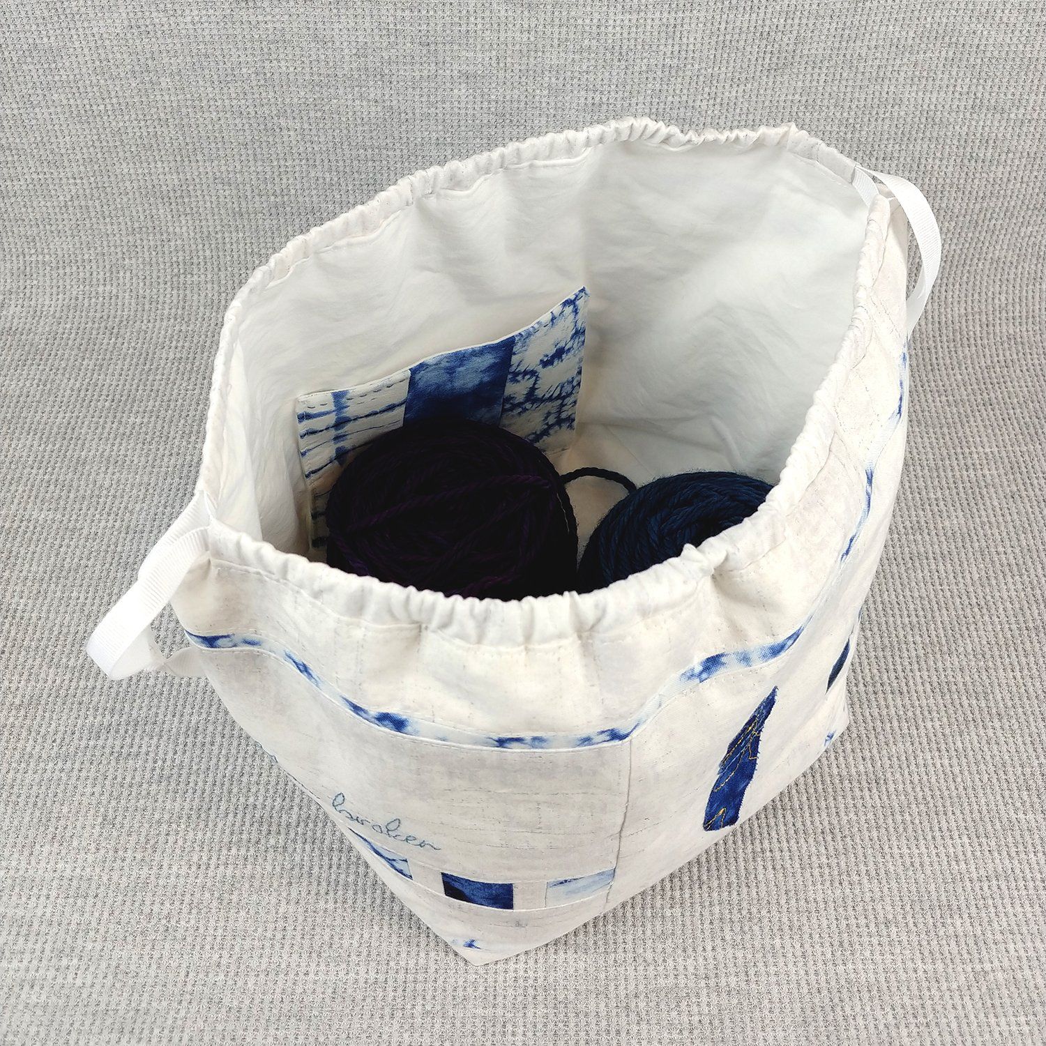 handmade bag from blue skin yarns story bag kintsugi
