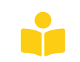 A yellow icon of a person reading a book.
