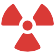 A red radioactive symbol on a white background.