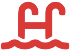 A red icon of a letter h and waves on a white background.