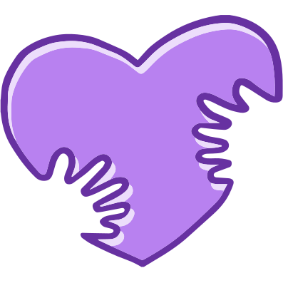 Purple heart with jagged edges and a white outline.