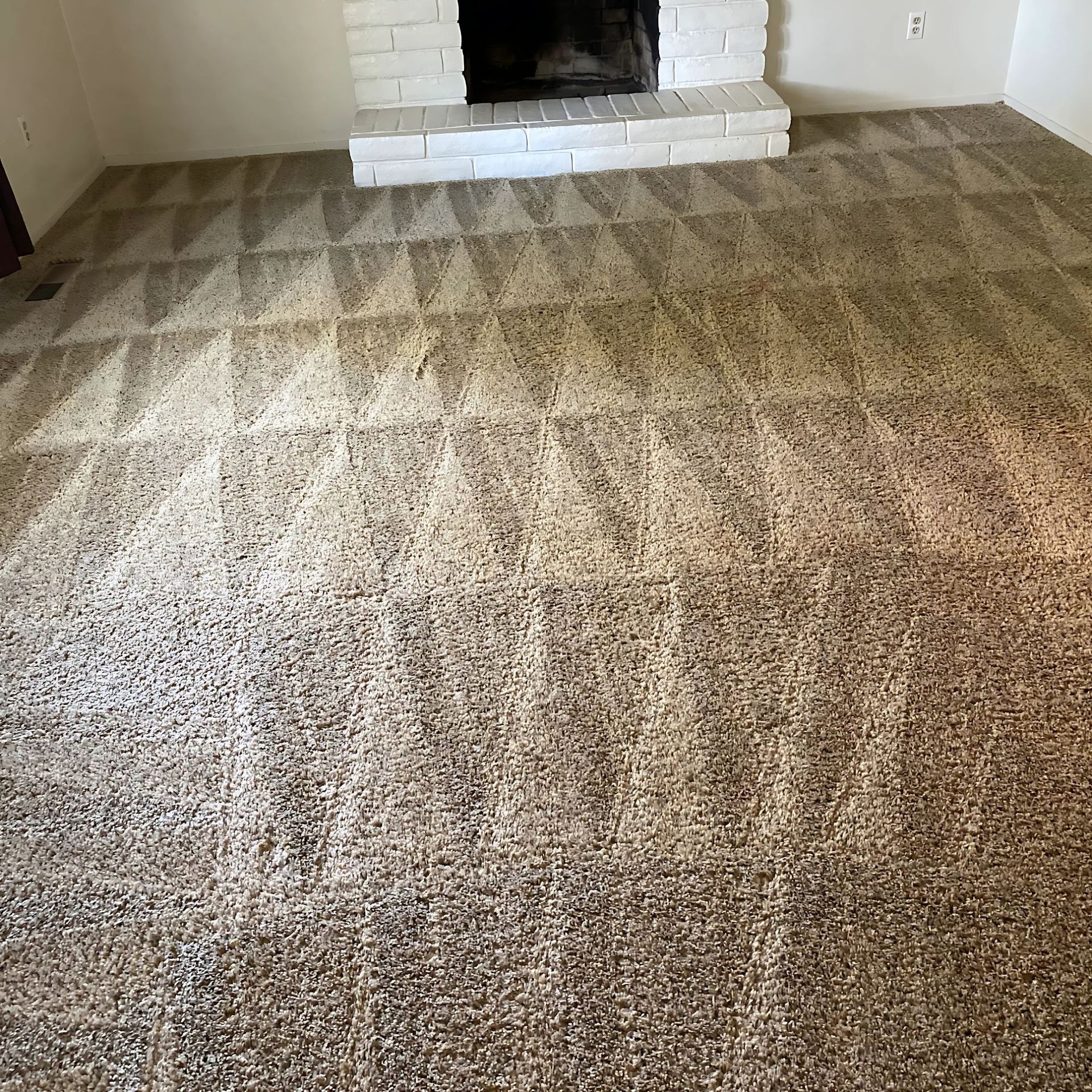 Clean Dry Carpet Care - A living room with a fireplace and a carpeted floor.