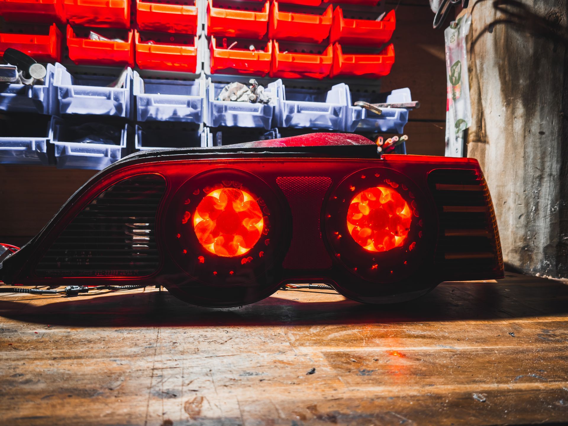 Honda Integra taillights - Dual Flower Shaped Lens, Gloss Black paint, Custom Turn Signal Strips, Dual Red Halos