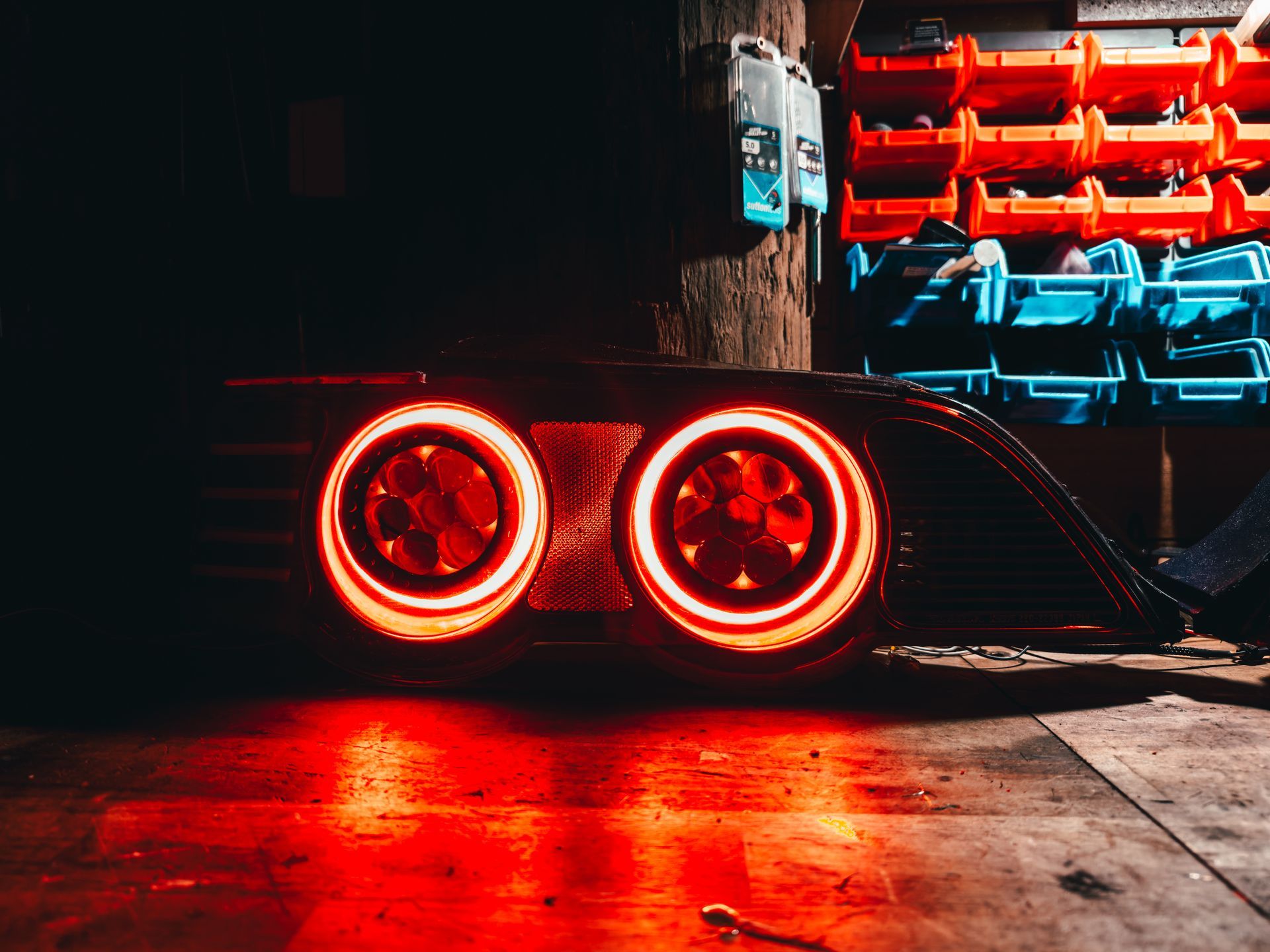 Honda Integra taillights - Dual Flower Shaped Lens, Gloss Black paint, Custom Turn Signal Strips, Dual Red Halos