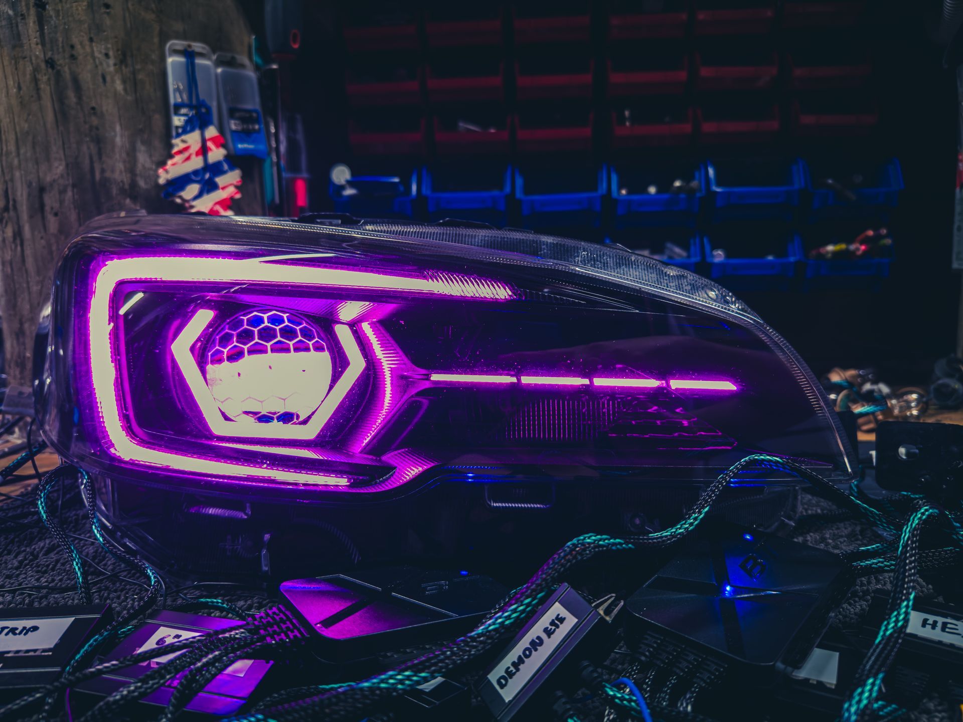 Subaru - Hex RGB, Honeycombed Lens Etched, RGB Demon Eyes, RGB Strip, RGB C-Light, Gloss Blackout