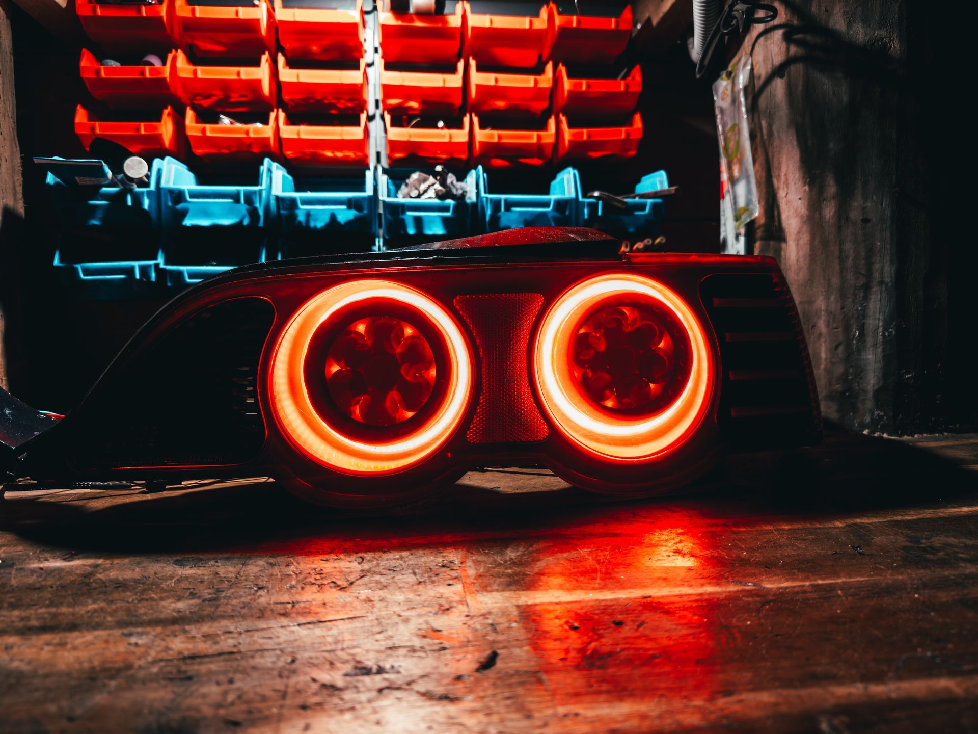 Honda Integra taillights - Dual Flower Shaped Lens, Gloss Black paint, Custom Turn Signal Strips, Dual Red Halos