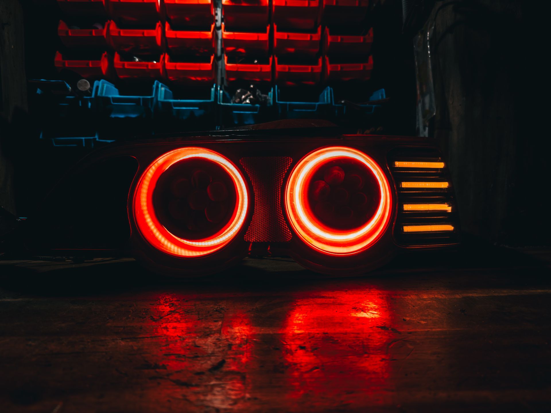 Honda Integra taillights - Dual Flower Shaped Lens, Gloss Black paint, Custom Turn Signal Strips, Dual Red Halos