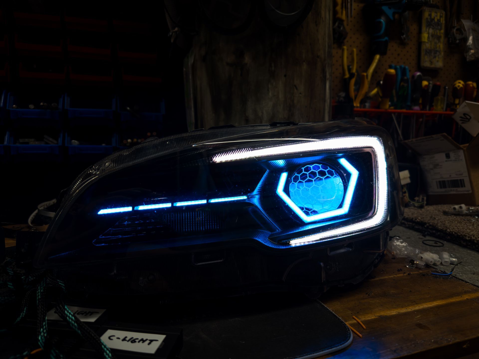 Subaru - Hex RGB, Honeycombed Lens Etched, RGB Demon Eyes, RGB Strip, RGB C-Light, Gloss Blackout