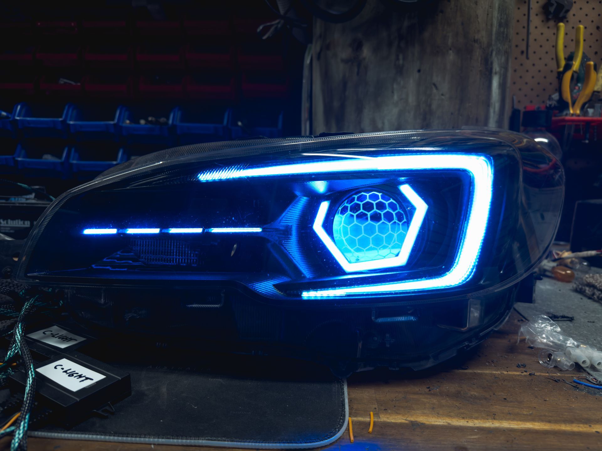 Subaru - Hex RGB, Honeycombed Lens Etched, RGB Demon Eyes, RGB Strip, RGB C-Light, Gloss Blackout