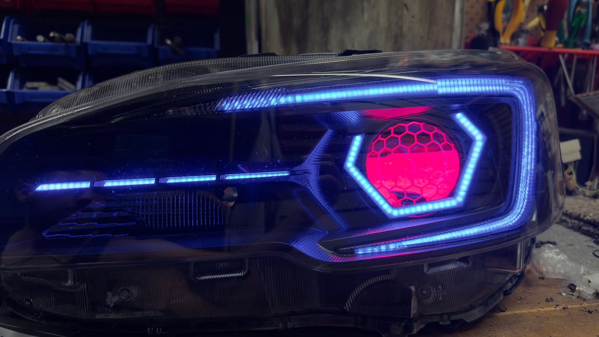 Subaru - Hex RGB, Honeycombed Lens Etched, RGB Demon Eyes, RGB Strip, RGB C-Light, Gloss Blackout