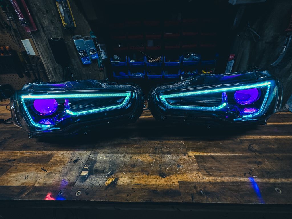 Mitsubishi - RGB Demon Eyes, RGB switchback Strip, Gloss Black