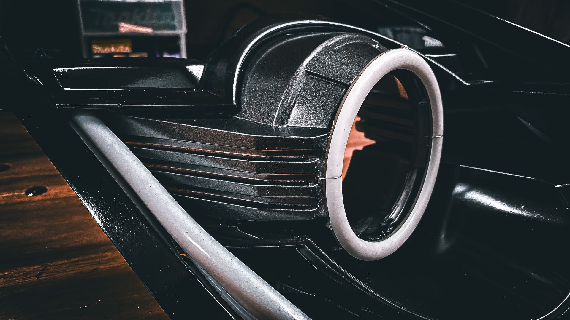 Close-up of a 350z headlight with Halos & LED Strip