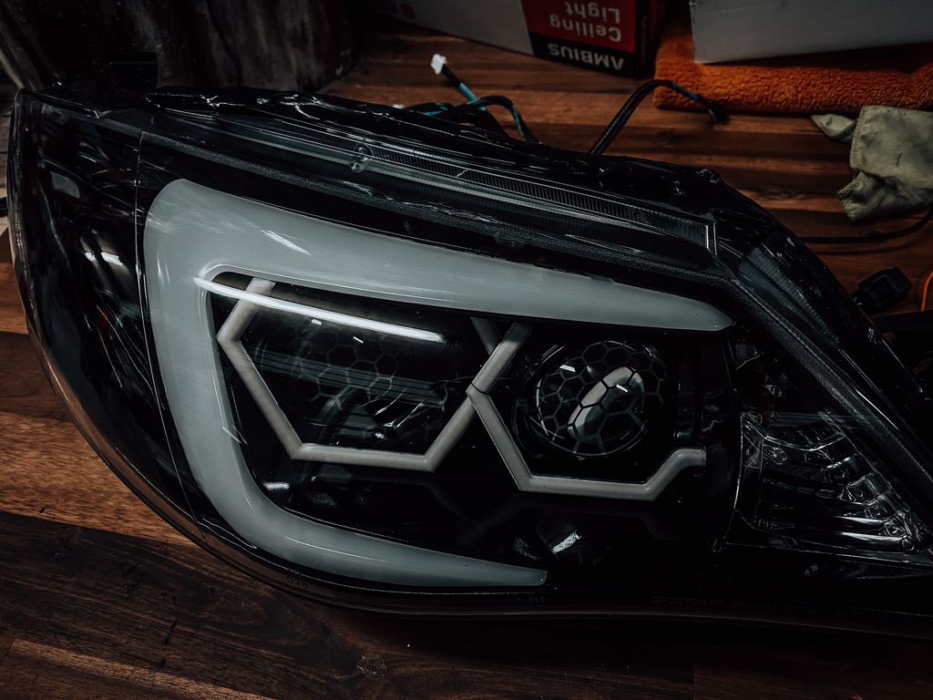 Subaru - Dual Hex RGB, Dual Honeycombed Lens Etched, RGB Demon Eyes, RGB C-Light, Gloss Blackout