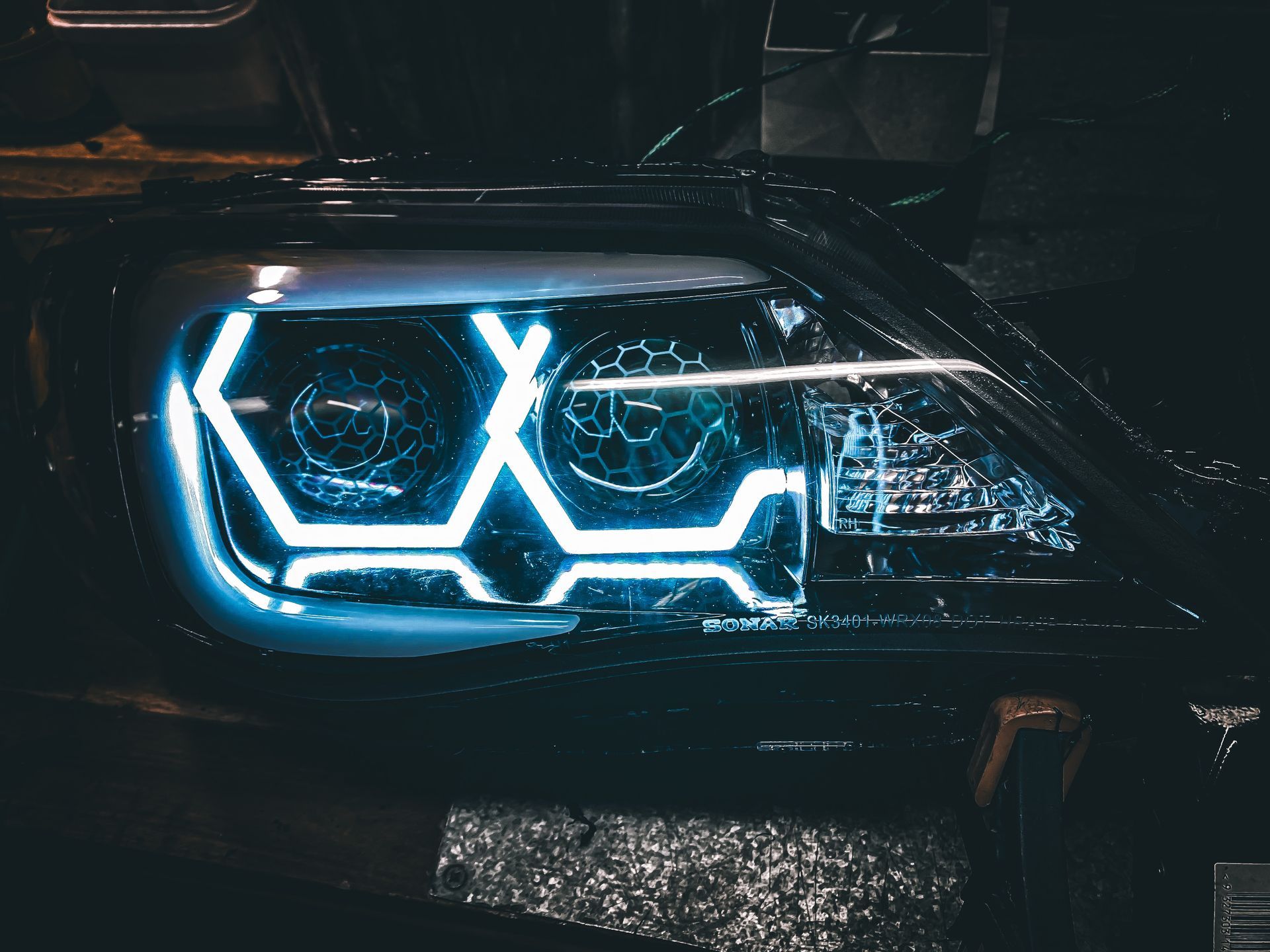 Subaru - Dual Hex RGB, Dual Honeycombed Lens Etched, RGB Demon Eyes, RGB C-Light, Gloss Blackout