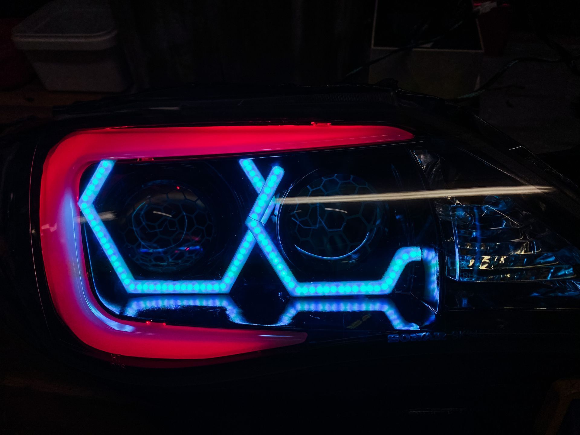 Subaru - Dual Hex RGB, Dual Honeycombed Lens Etched, RGB Demon Eyes, RGB C-Light, Gloss Blackout