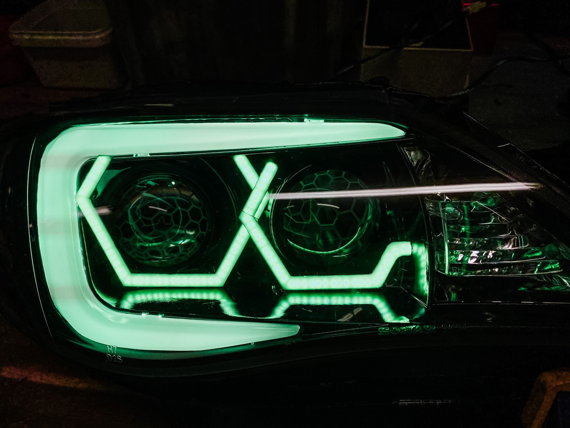 Subaru - Dual Hex RGB, Dual Honeycombed Lens Etched, RGB Demon Eyes, RGB C-Light, Gloss Blackout