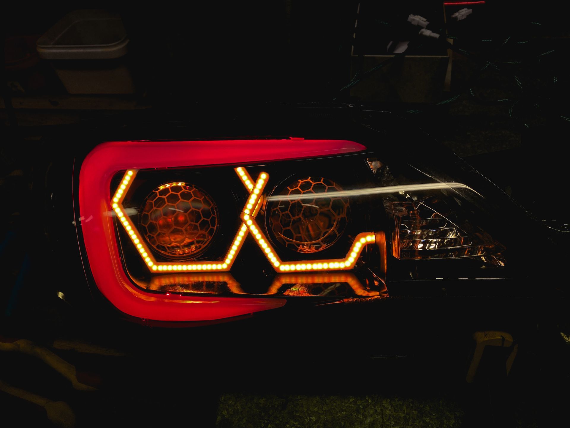 Subaru - Dual Hex RGB, Dual Honeycombed Lens Etched, RGB Demon Eyes, RGB C-Light, Gloss Blackout