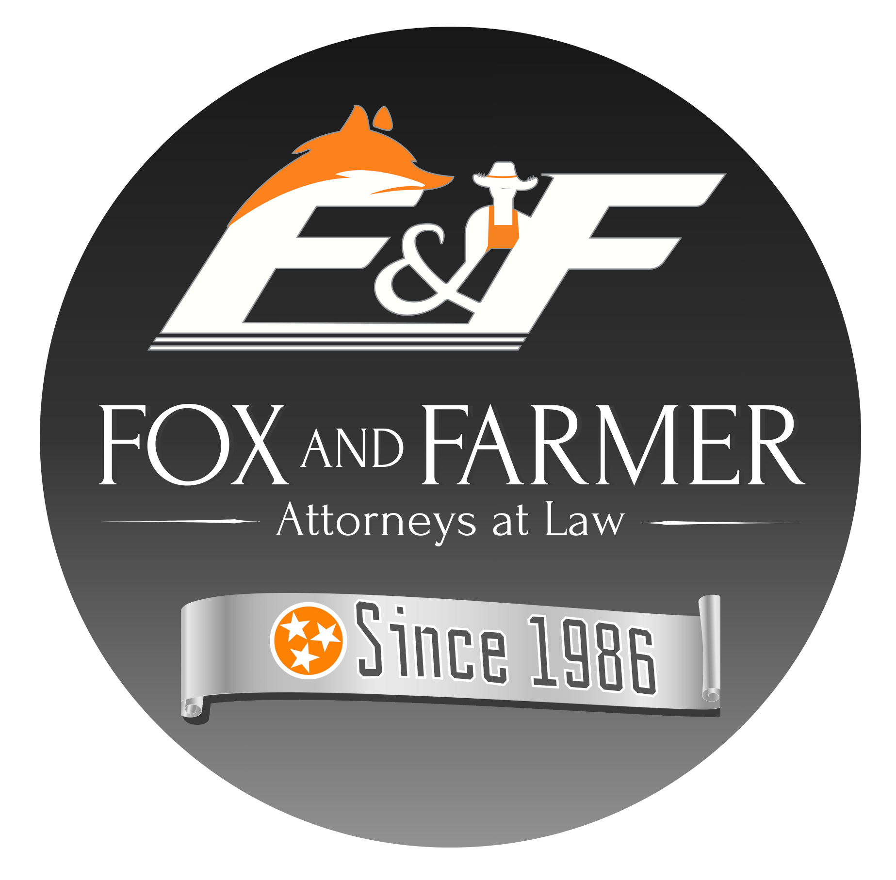 A logo for fox and farmer attorneys at law