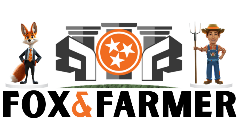 The logo for fox and farmer shows three jars with stars on them.