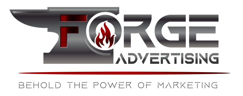 The logo for forge advertising shows a flame and says behold the power of marketing.