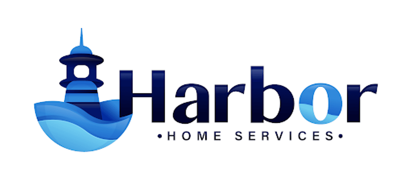 Logo for Harbor Home Services, features a lighthouse integrated with the word 