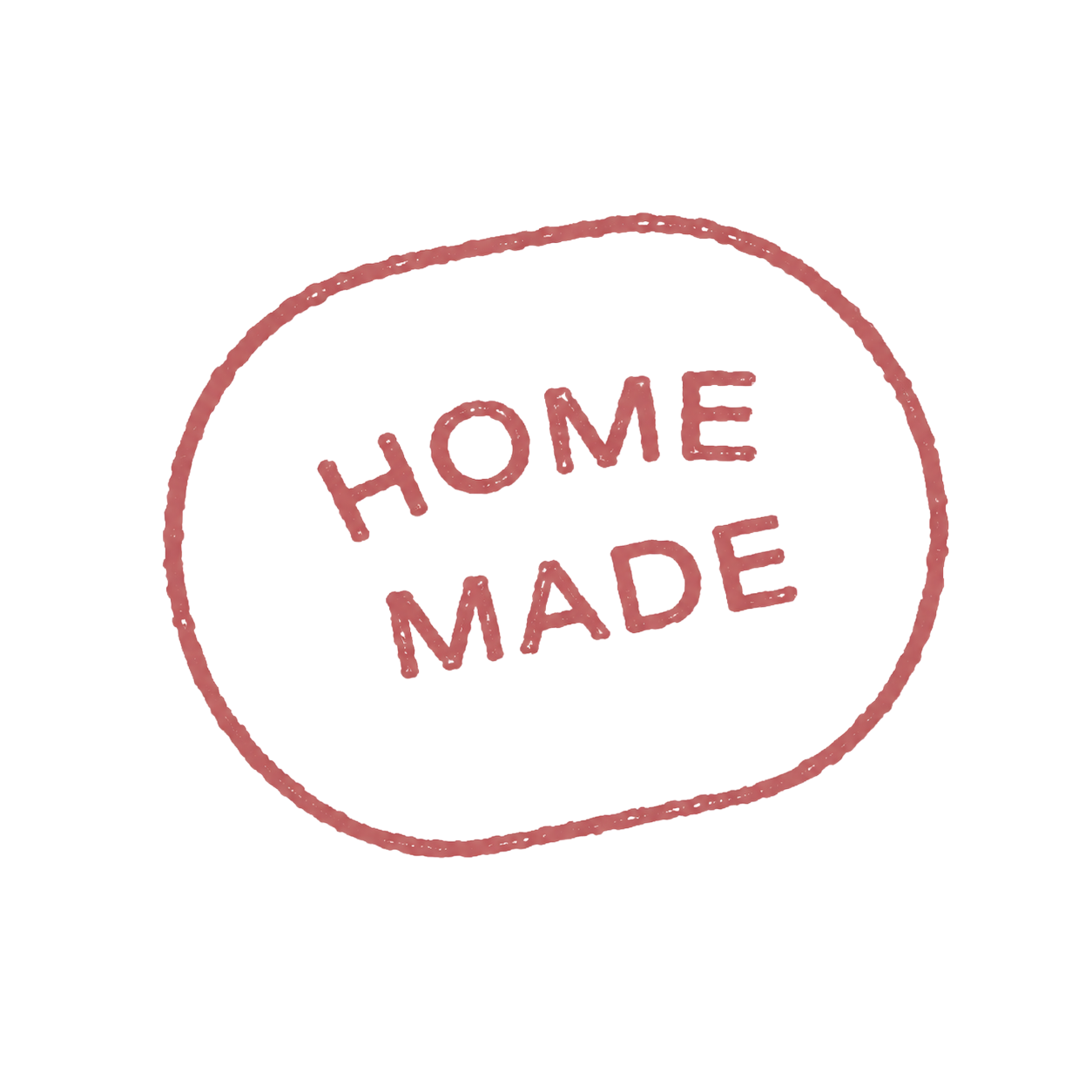 Red “HOME MADE” stamp inside a hand-drawn rounded square outline