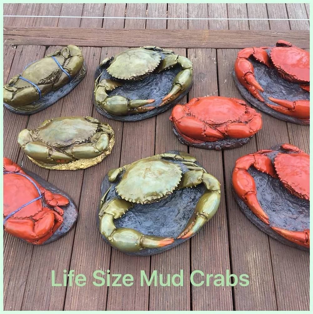 Life SIze Mud Crabs Are Sitting on a Wooden Deck — Blue River Landscape Supplies in Foulden, QLD