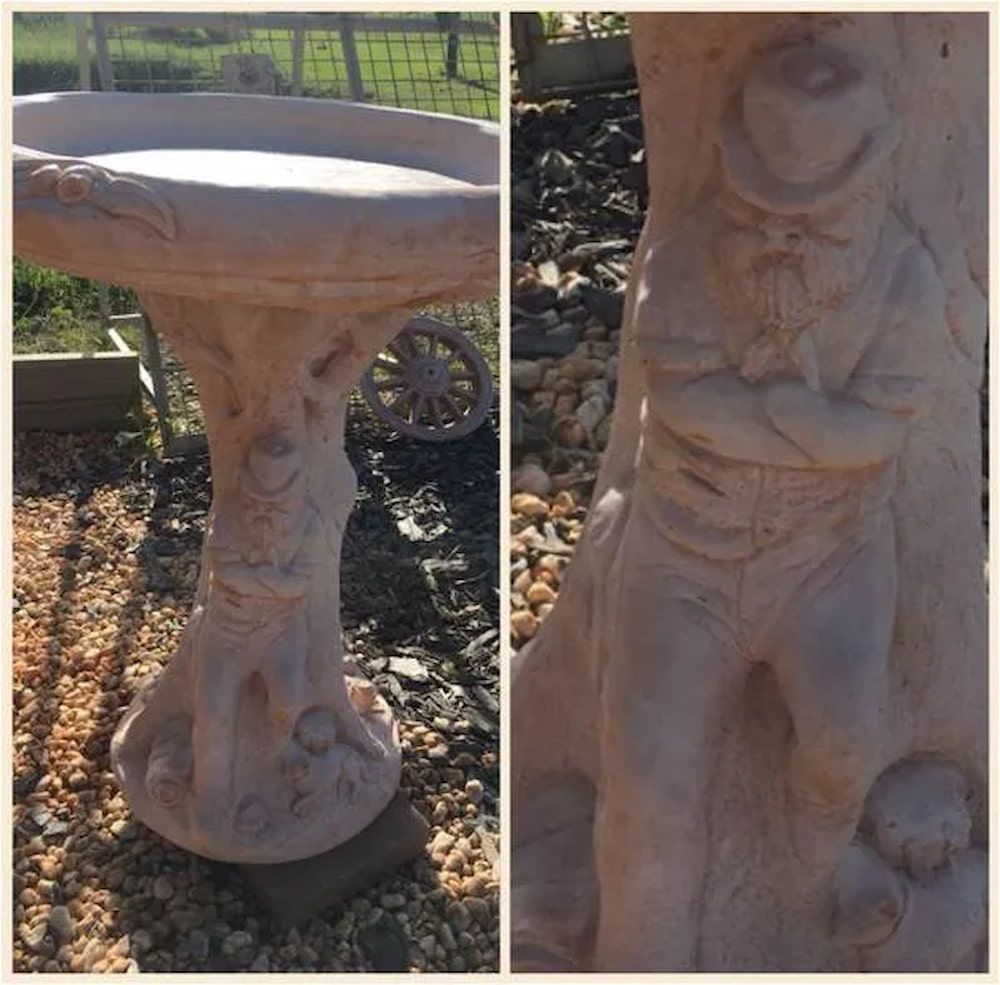 A Bird Bath With a Statue of a Man on It — Blue River Landscape Supplies in Foulden, QLD