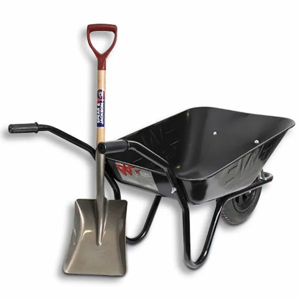 A Wheelbarrow With a Shovel Attached to It — Blue River Landscape Supplies in Foulden, QLD