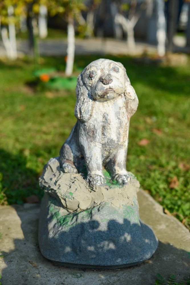 A Statue of a Dog Sitting on Top of a Rock in a Park — Blue River Landscape Supplies in Foulden, QLD