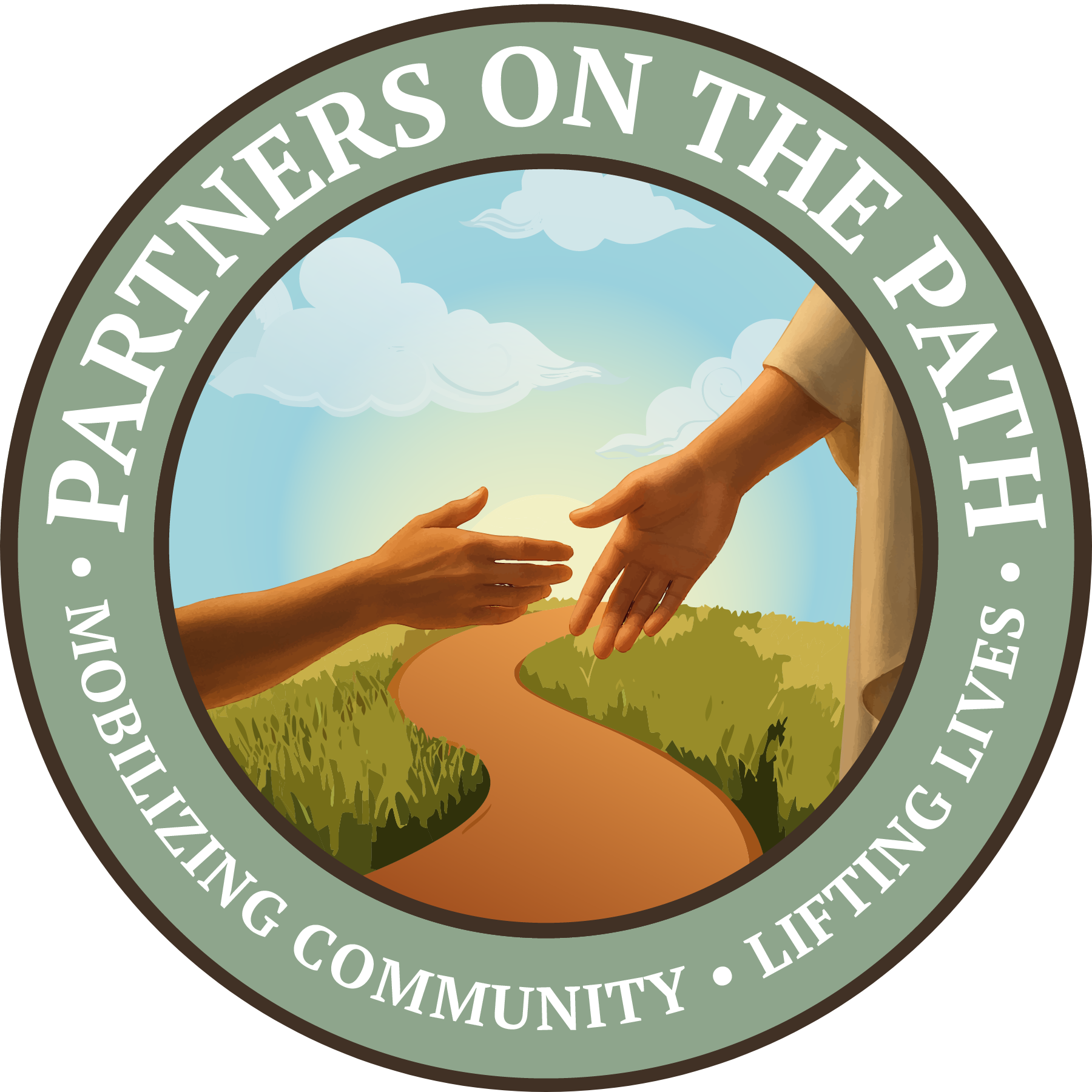 Circle logo with hands and a path, surrounded by the words “Partners on the Path” and “Mobilizing Community, Lifting Lives.”