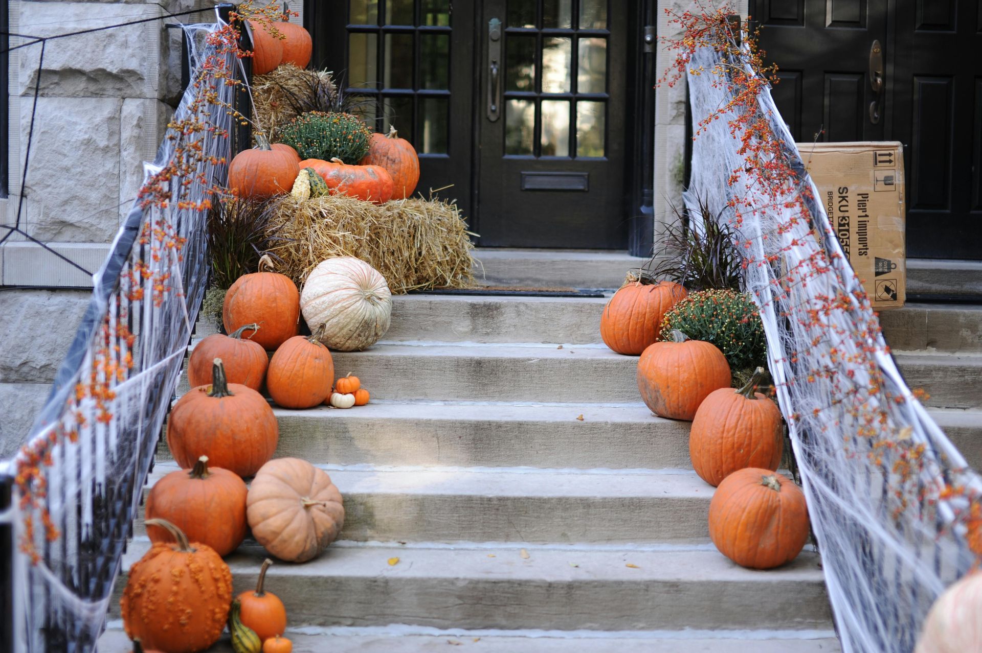 Doorway with halloween decor.