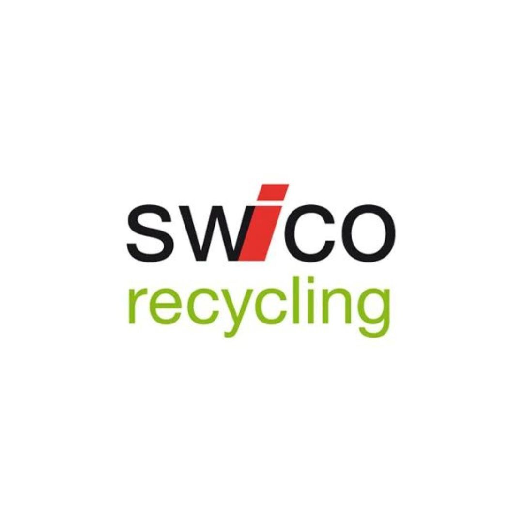Ein Logo für Swico Recycling mit einem roten Pfeil