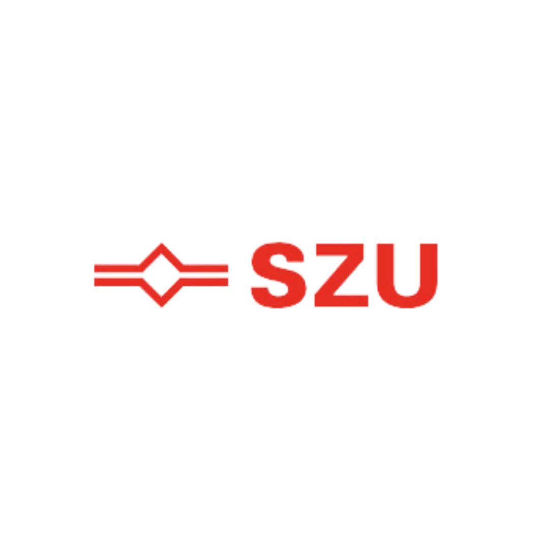 Ein rot-weißes Logo für eine Firma namens SZU