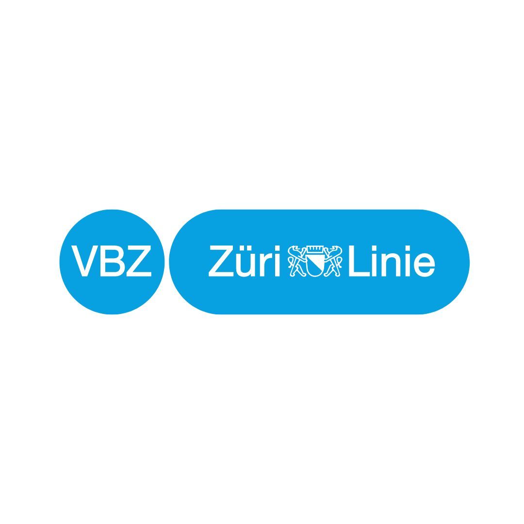 VBZ Zürich Linie Logo: türkisfarbener Kreis und Kapsel mit weißem Text und Emblem.