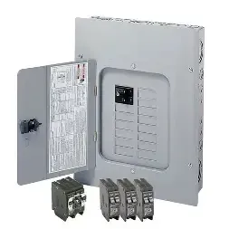 Rows of white electrical breaker switches with red toggles in a control panel.