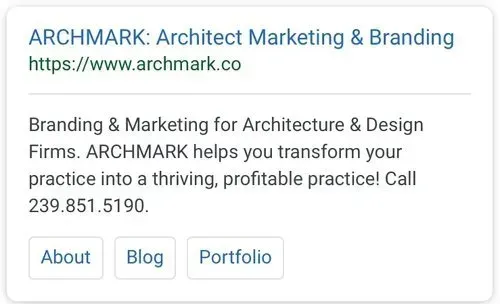 A screenshot of a website for archmark architect marketing and branding.