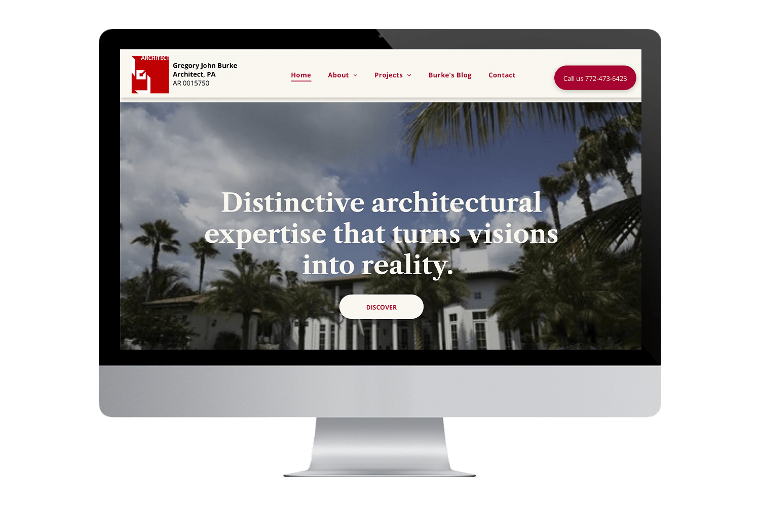 a computer screen displays a website for burke architecture