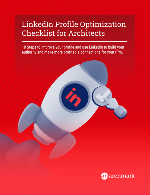 the cover of an ebook titled  linkedin profile optimization checklist for architects