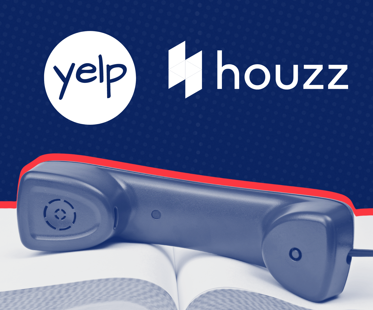 A yelp and houzz logo with a blue phone