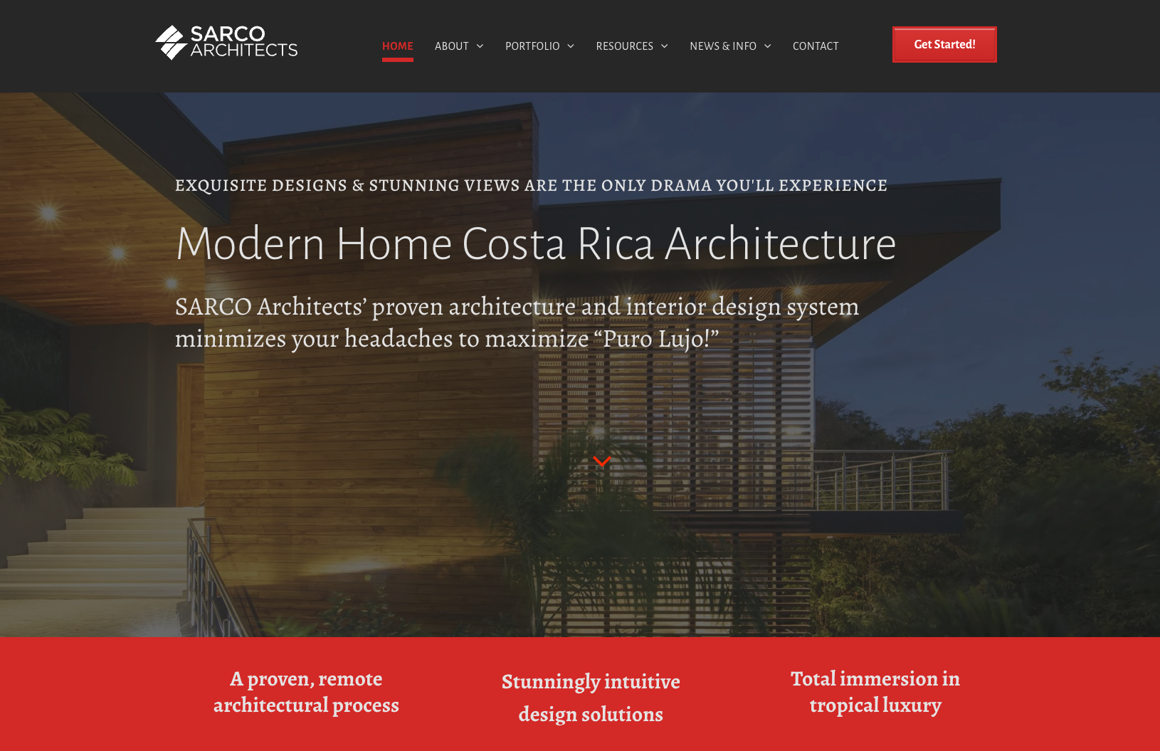 A screenshot of the website for modern home costa rica architecture.