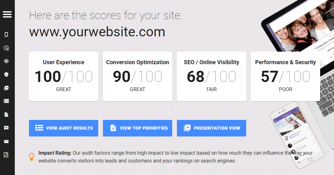 a screenshot of a website that says here are the scores for your site
