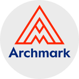 Logo for Archmark, red triangle over 