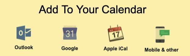an add to your calendar page with icons for outlook google and apple ical
