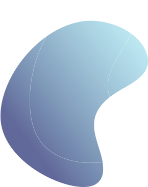 An abstract, curved, bean-shaped graphic with a blue-to-light-blue gradient.