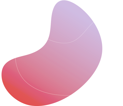 An abstract, bean-shaped graphic with a smooth gradient transitioning from light purple at the top to vibrant red below.